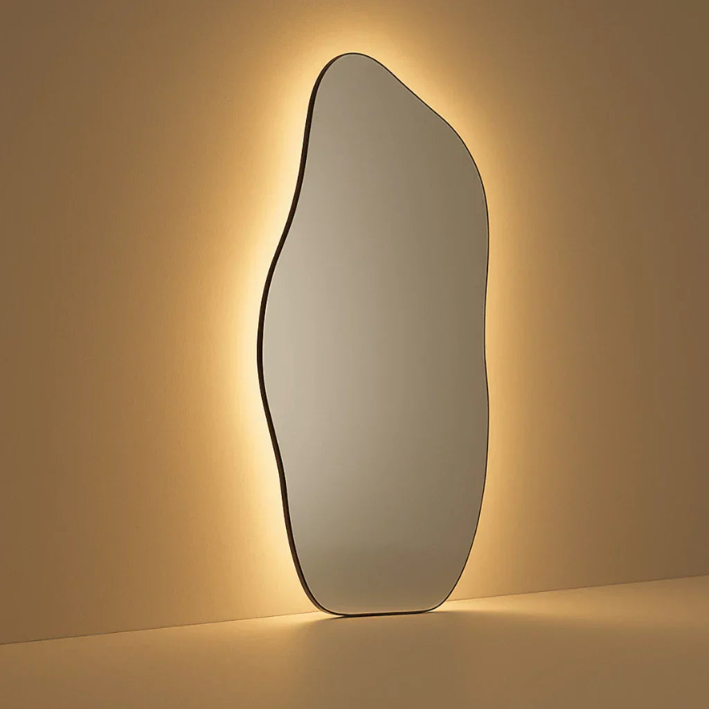 Duże organiczne lustro ścienne LED dotykowe - oświetlenie ciepłe/zimne, 115 x 60 cm