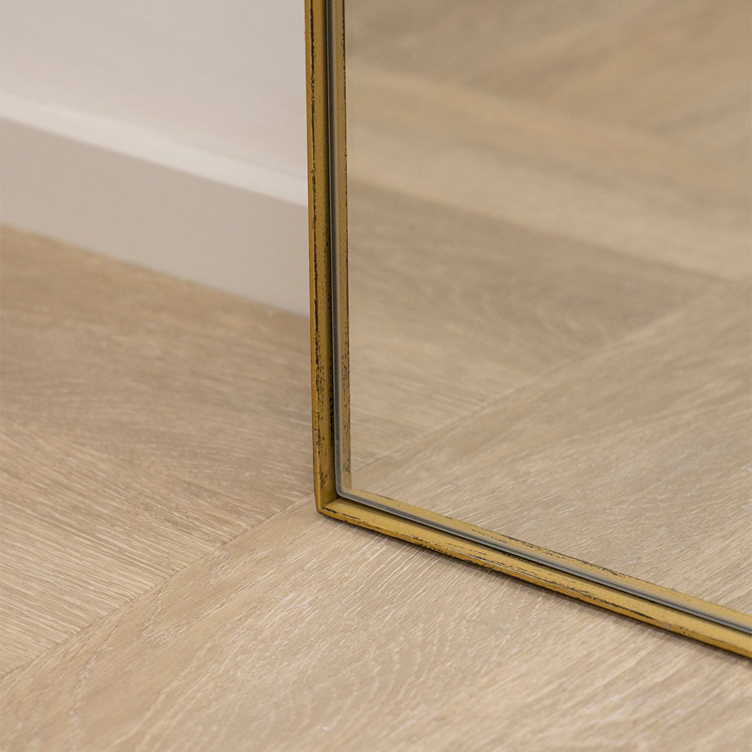 Lustro ścienne łukowe Theo z postarzanego złota - Styl Industrial Chic - 180 x 90 cm