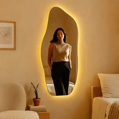 Duże organiczne lustro ścienne LED dotykowe - oświetlenie ciepłe/zimne, 115 x 60 cm