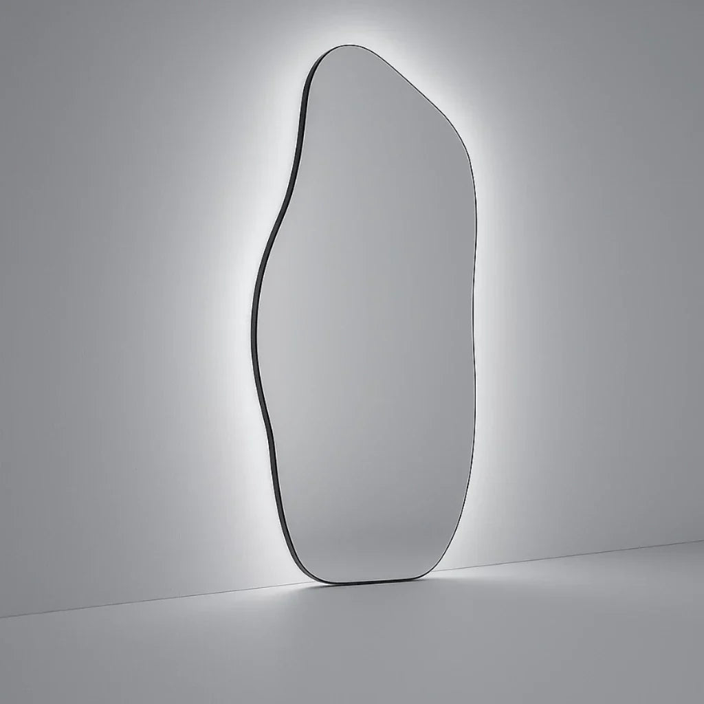 Duże organiczne lustro ścienne LED dotykowe - oświetlenie ciepłe/zimne, 115 x 60 cm