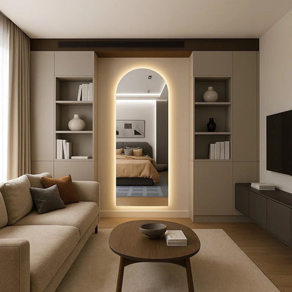 Owalne Lustro ze Stojakiem i Oświetleniem LED – Design w Stylu Pinterest Chic 150/170 cm