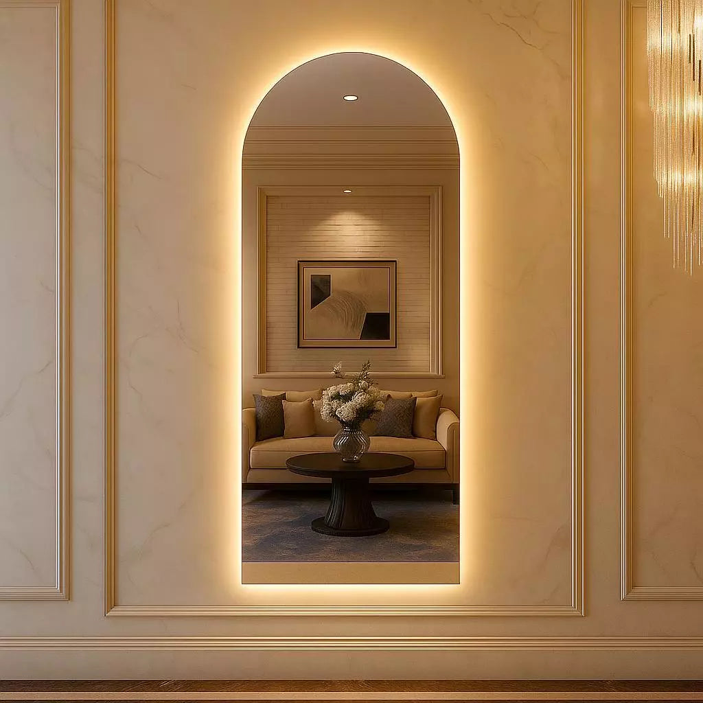 Owalne Lustro ze Stojakiem i Oświetleniem LED – Design w Stylu Pinterest Chic 150/170 cm