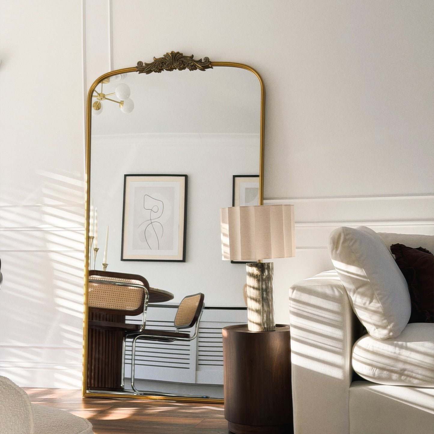 Miroir Arqué Amélia Grand Format – Métal Doré Antique (186 x 100 cm)