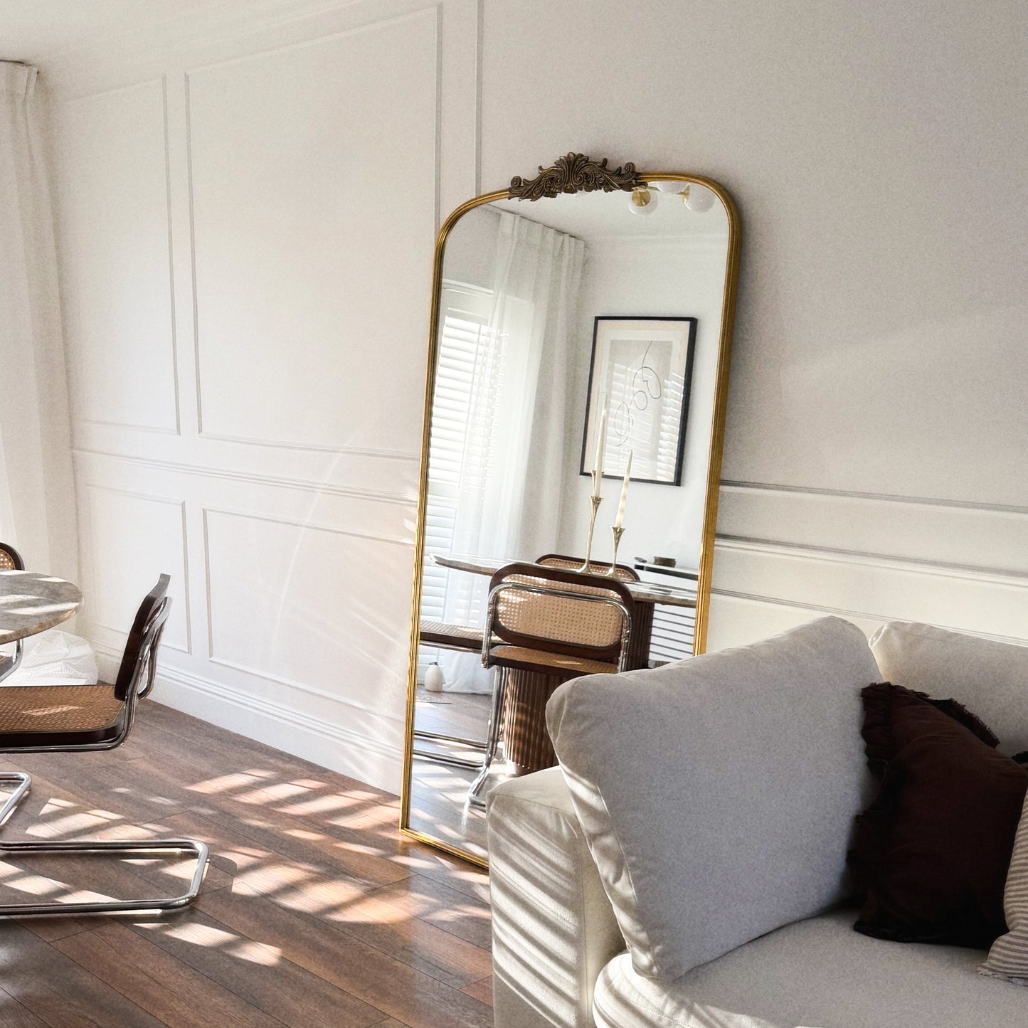 Miroir Arqué Amélia Grand Format – Métal Doré Antique (186 x 100 cm)