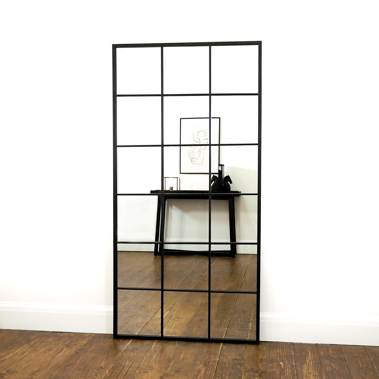 Miroir Fenêtre Industriel Brooklyn en Métal Noir Mat - 180 x 90 cm