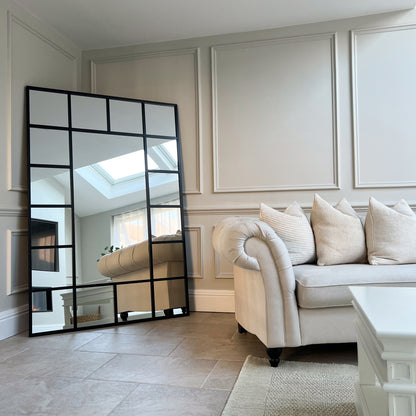 Duże Lustro Okno Industrialne Camden - Stal Czarny Mat - 179 x 119 cm