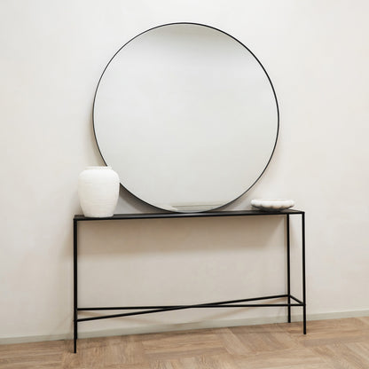 Miroir Mural Rond Theo en Métal Noir Mat - Design Industriel Minimaliste - 120 cm