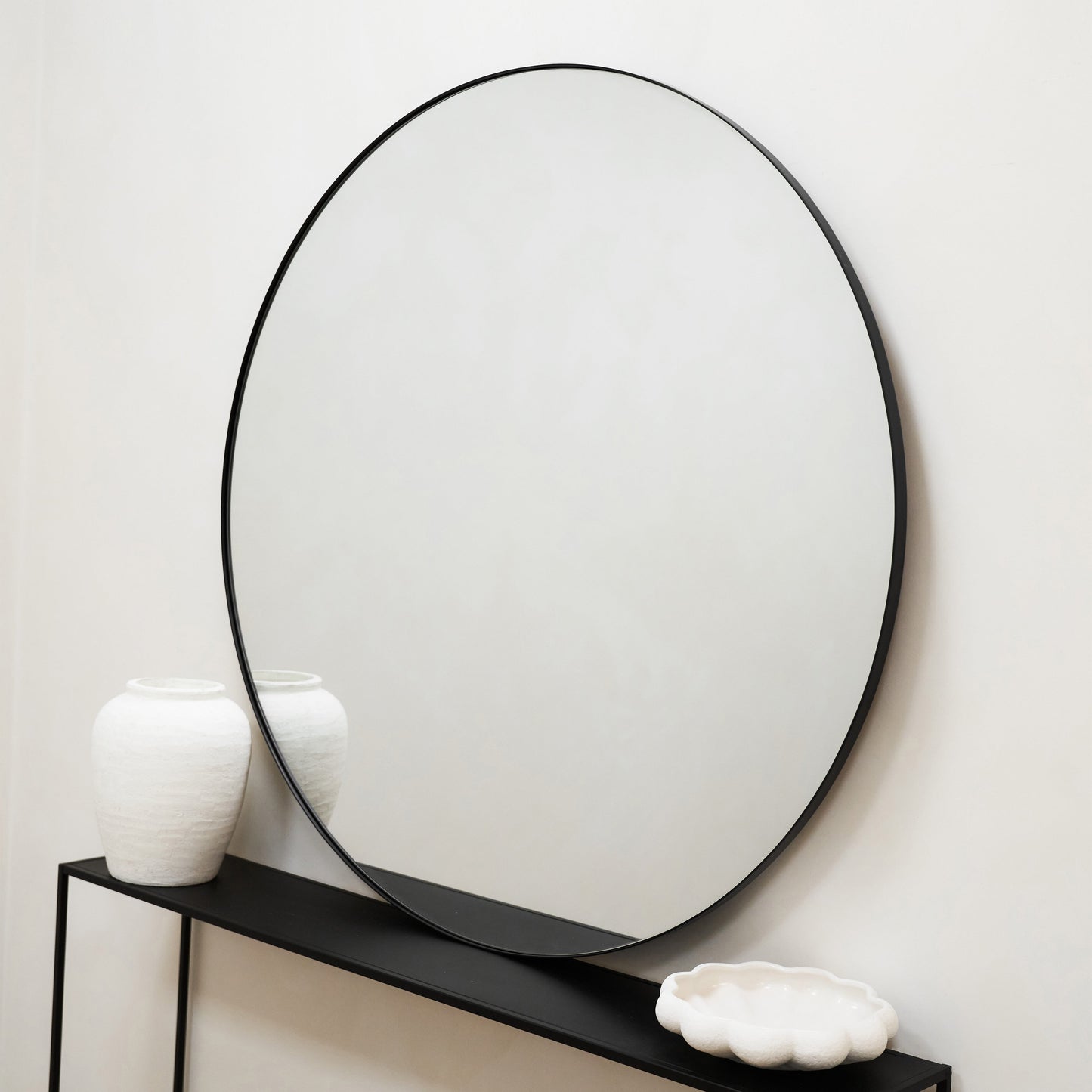 Miroir Mural Rond Theo en Métal Noir Mat - Design Industriel Minimaliste - 120 cm