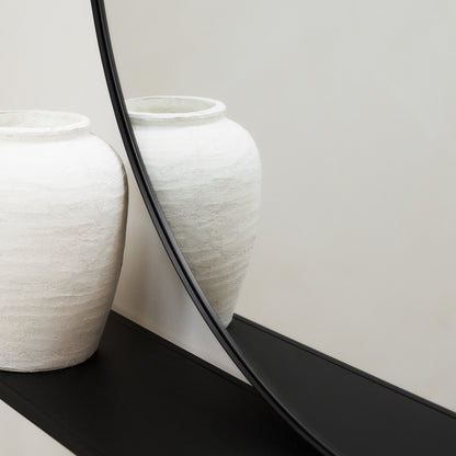 Miroir Mural Rond Theo en Métal Noir Mat - Design Industriel Minimaliste - 120 cm