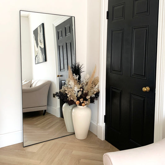 Lustro Prostokątne Industrialne z Czarnego Matowego Metalu, 179 cm x 80 cm