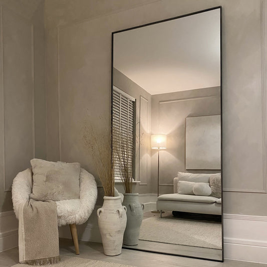 Duże lustro stojące w czarnej, matowej ramie metalowej, 200 x 100 cm – Nowoczesny styl industrialny