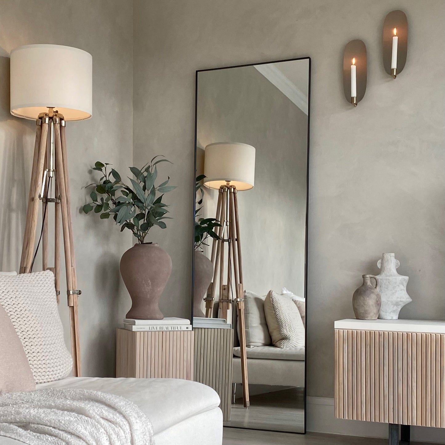 Lustro prostokątne Theo na całą długość - styl industrialny, czarny metal - 179 x 60 cm